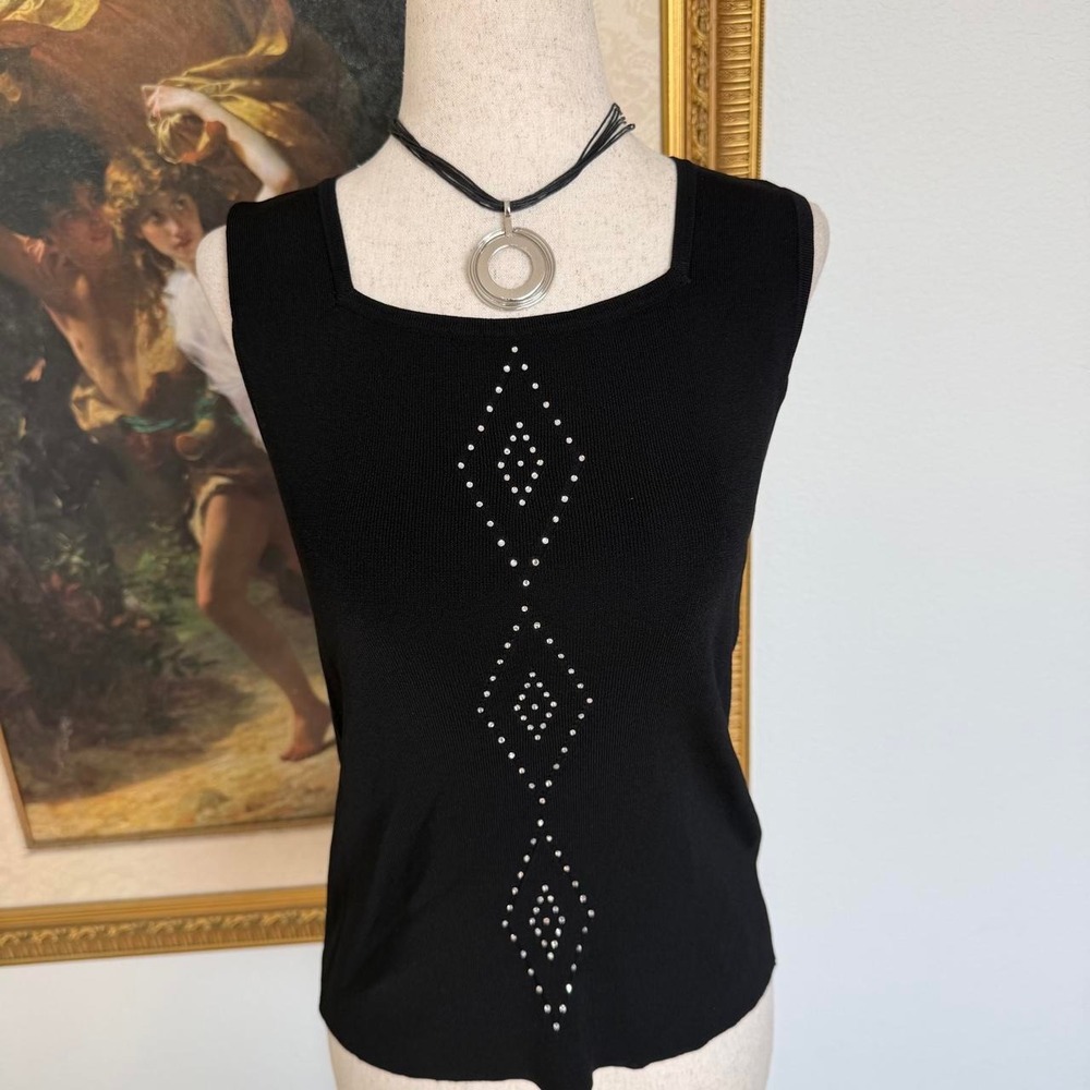 Vintage Square Neck Rhinestone Sleeveless Top